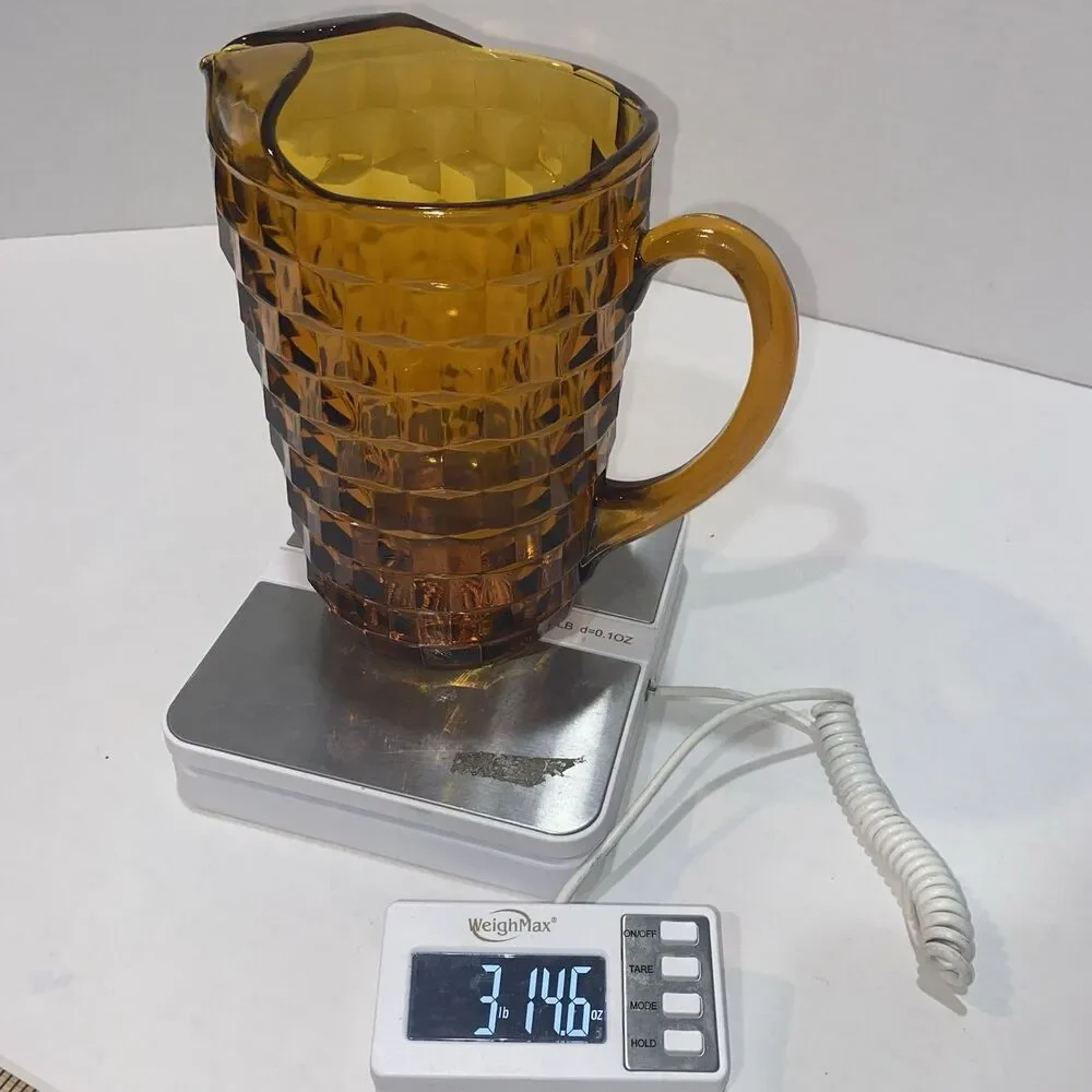 Indiana Glass Whitehall Amber Pitcher Cubist Pattern 8